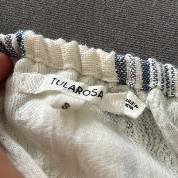 Anthropologie Tularosa Off Shoulder Linen Tassel Blouse Top Womens Small Blue - Picture 6 of 9